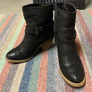 Genuine leather black booties